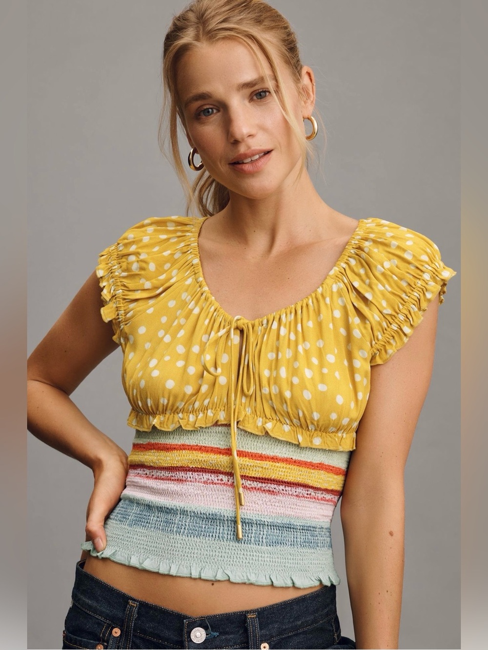 NWT Anthropologie “Conditions Apply following your heart” smocked waist top sz M